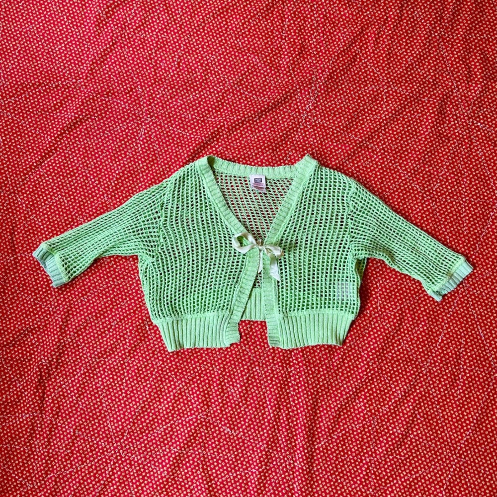 Faded Glory Green Open Knit Cropped Cardigan Shrug Girls XL 14/16 Fits Women's S